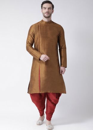 Brown Readymade Side Slit Style Kurta With Dhoti