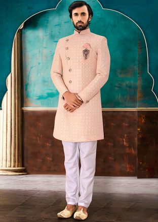 Pink Embroidered Indo Western Sherwani Set