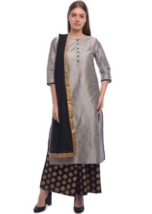 Grey Straight Cut Readymade Palazzo Suit