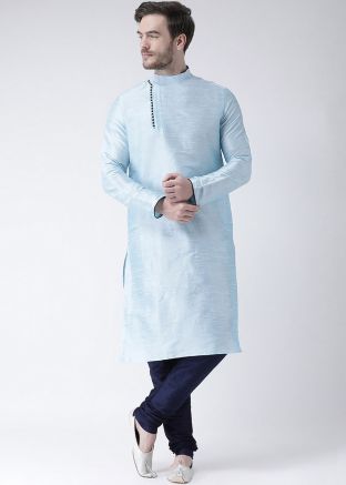 Blue Dupion Silk Readymade Kurta With Churidar