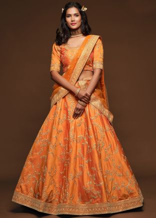 Orange Dori Embroidered Bridesmaid Lehenga Choli