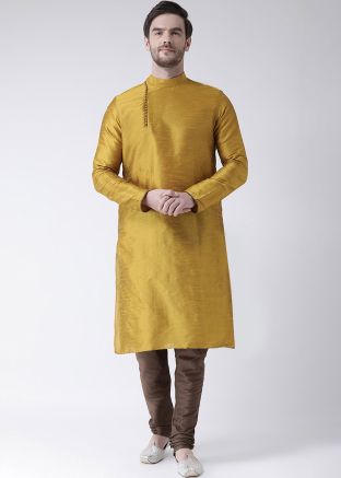 Yellow Readymade Straight Cut Kurta Churidar Set