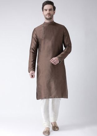 Brown Readymade Straight Cut Kurta Churidar Set