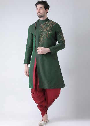 Green Angrakha Style Embroidered Dhoti Kurta Set
