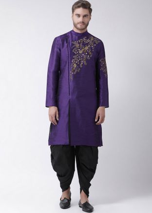 Mens Purple Angrakha Slit Style Dhoti With Kurta