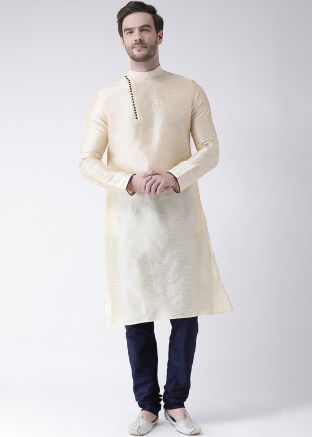 Cream Straight Cut Readymade Kurta Churidar Set