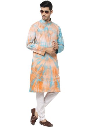 Off White Tie-Dye Printed Kurta Pajama