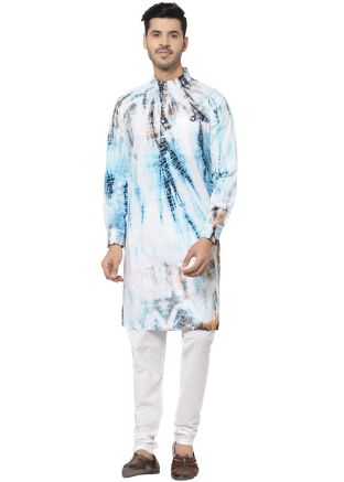 Off White Tie-Dye Printed Kurta With Churidar