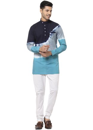 Off White Tie-Dye Printed Short Kurta With Pajama