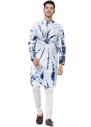 Readymade Tie-Dye Printed Off White Kurta With Pajama