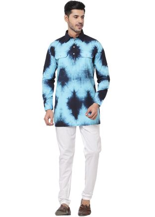 Off White Short Kurta Churidar Set In Ti-Dye Print