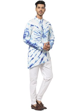 Off White Tie-Dye Printed Asymmetric Kurta Pajama
