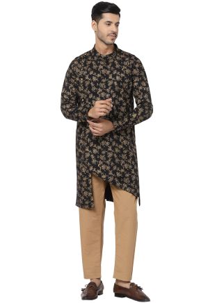 Black Asymmetric Printed Kurta Pajama