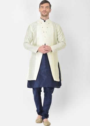 Festive Wear Navy Blue Kurta Pajama With Jacket