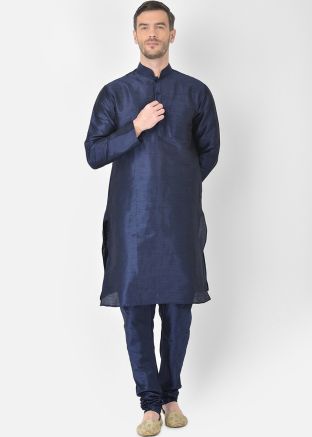Black Mens Kurta Pajama With Blue Woven Jacket