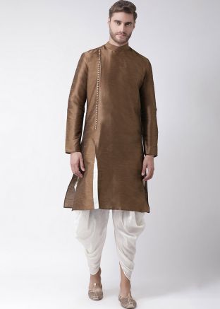Brown Side Slit Style Readymade Kurta Dhoti Set