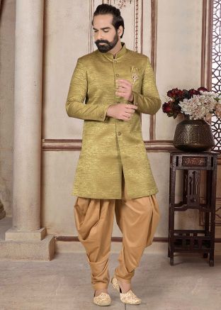 Mens Green Indo Western Sherwani With Dhoti