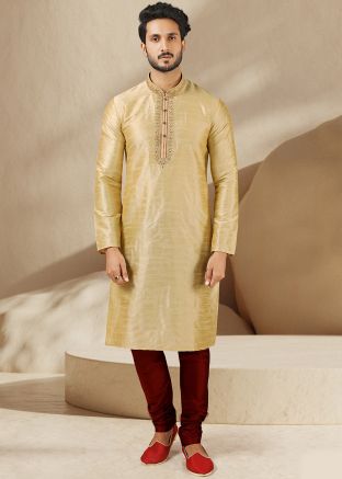 Golden Readymade Embroidered Kurta Pajama