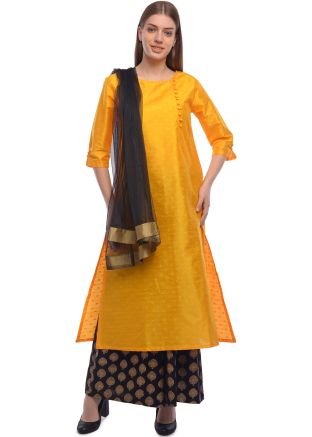 Yellow Woven Readymade Palazzo Suit