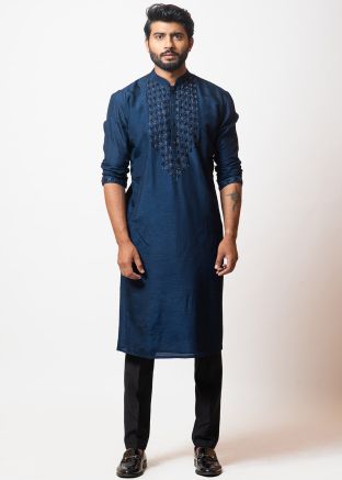 Blue Readymade Kurta Pajama With Beads Work