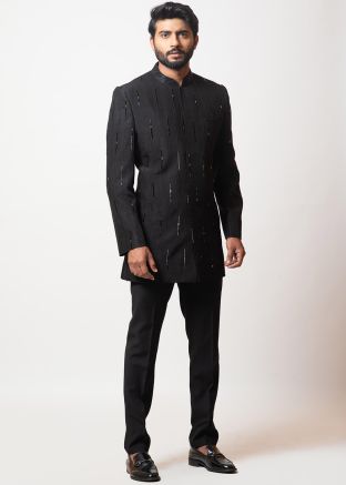 Black Embroidered Readymade Bandhgala Jodhpuri Suit