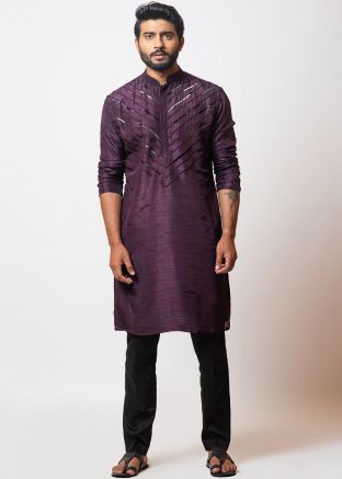 Readymade Purple Beaded Kurta Pajama