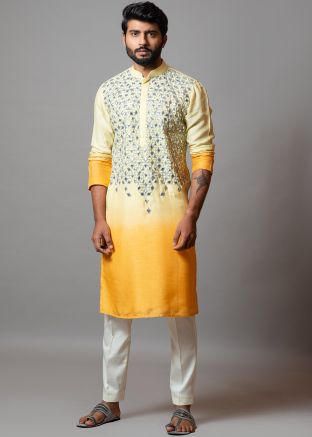Readymade Yellow Gota Embroidered Kurta Pyjama