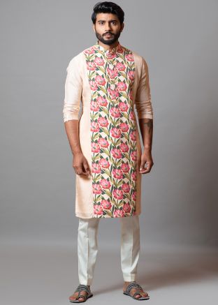 Peach Floral Printed Readymade Kurta Pyjama
