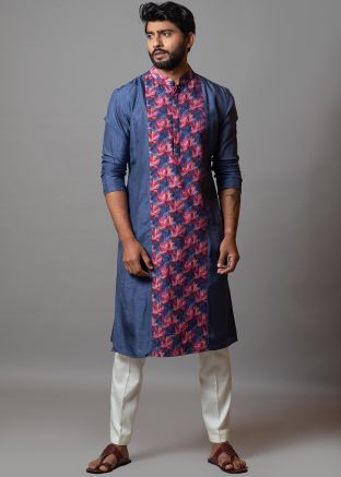 Blue Floral Printed Readymade Kurta Pyjama