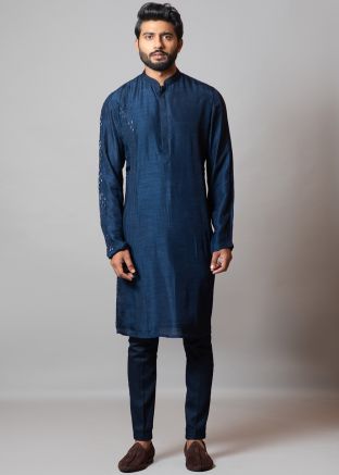 Blue Readymade Embroidered Kurta Pyjama