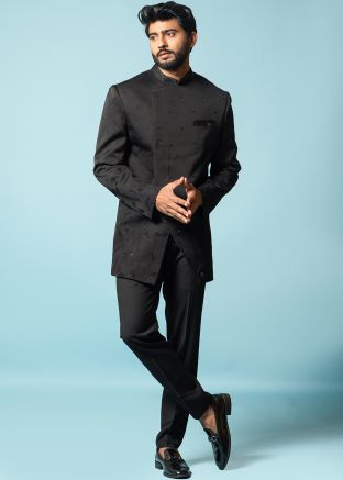 Black Thread Embroidered Readymade Bandhgala Jodhpuri Suit