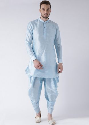 Blue Dupion Silk Readymade Kurta Dhoti Set