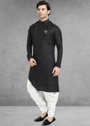 Readymade Black Asymmetric Kurta With Dhoti
