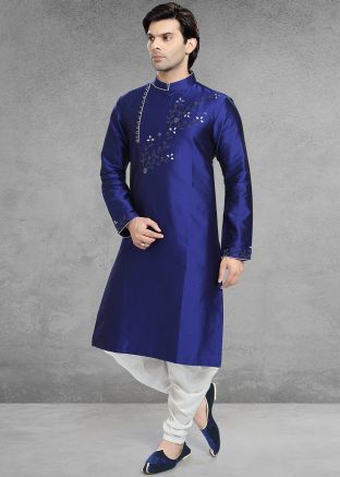 Blue Readymade Embroidered Dhoti With Kurta