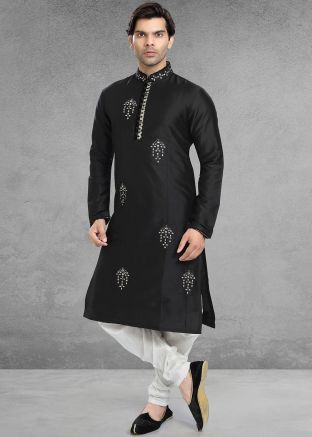Black Readymade Embroidered Kurta Dhoti Set