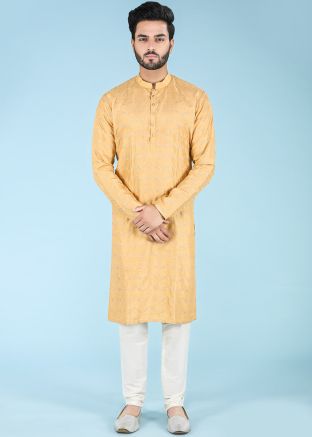 Readymade Golden Embroidered Kurta Pajama