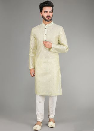 Readymade Green Zari Woven Kurta Pajama Set