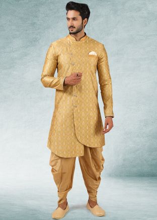 Beige Woven Readymade Sherwani With Dhoti