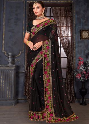 Black Embroidered Georgette Saree