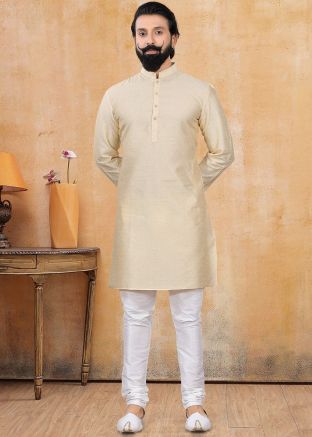 Readymade Golden Embroidered Kurta Pajama Set