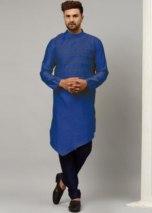 Blue Asymmetric Readymade Kurta Churidaar Set