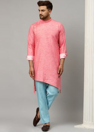 Pink Asymmetric Readymade Kurta Pajama