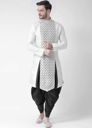 White Angrakha Slit Style Printed Kurta With Dhoti