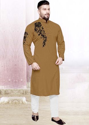 Brown Readymade Embroidered Kurta Pajama Set