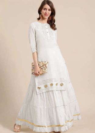 White Gota Embroidered Kurta & Skirt Set