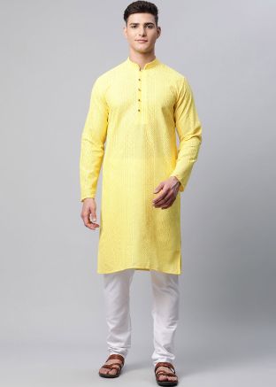 Yellow Color Cotton Kurta Pajama