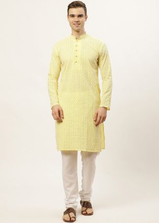 Cotton Readymade Kurta In Yellow