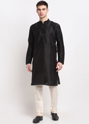 Dupion Silk Readymade Kurta In Black