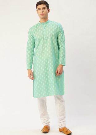Readymade Green Color Cotton Kurta Pajama
