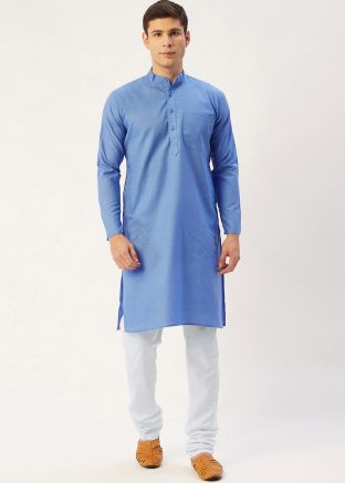 Readymade Blue Color Cotton Kurta Pajama